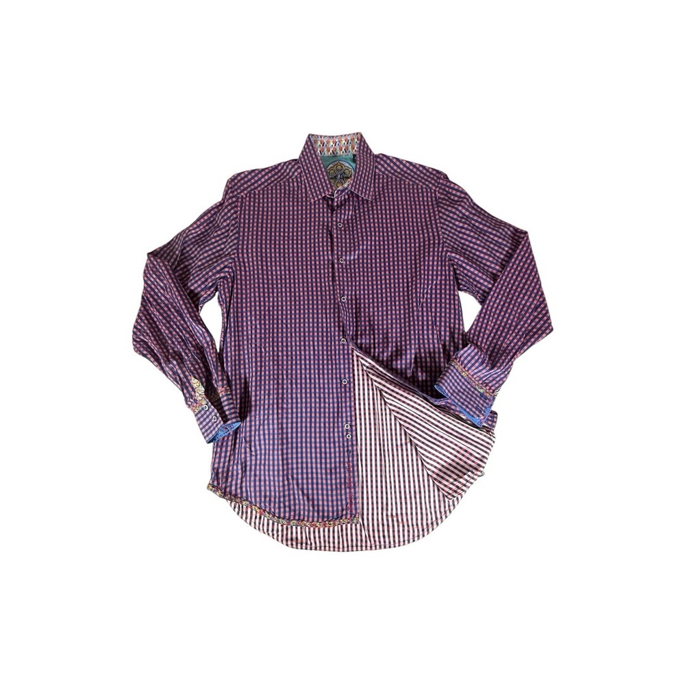 Robert Graham Shirt Adult Medium‎ Red GIngham Plaid Button Down Flip Cuff Mens